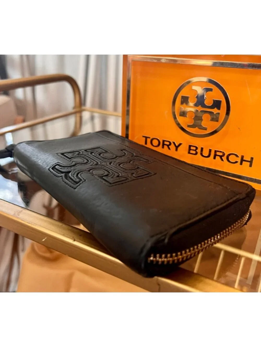 Authentic Tory Burch Black Leather Harper Cell Phone Wallet